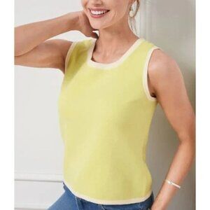 Talbots Womens Sweater Top Size XL Yellow White Knit Crew Neck Pullover NWT